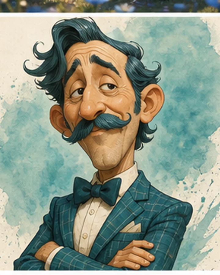 Create an exaggerated portrait guided by the source features.