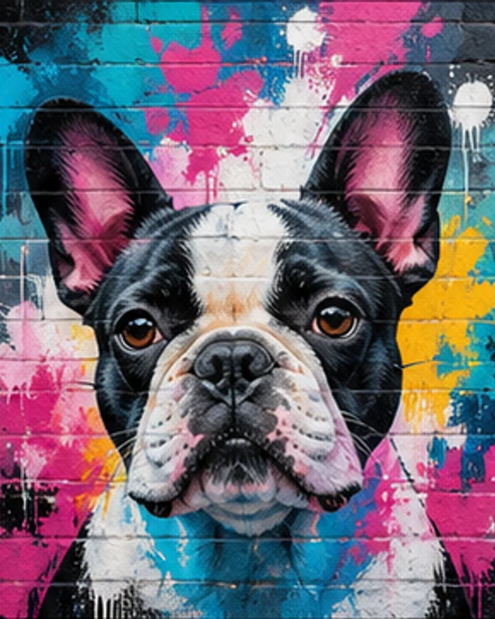 Turn a pet portrait into an energetic street-art mural.